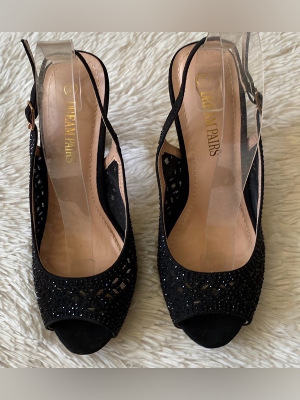Dream Pairs black leather braided sling back peep toes casual work heels shoes
